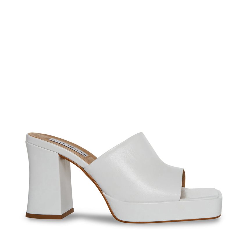 White Steve Madden Alex Leather Women\'s Mules | PH 5824OBJ